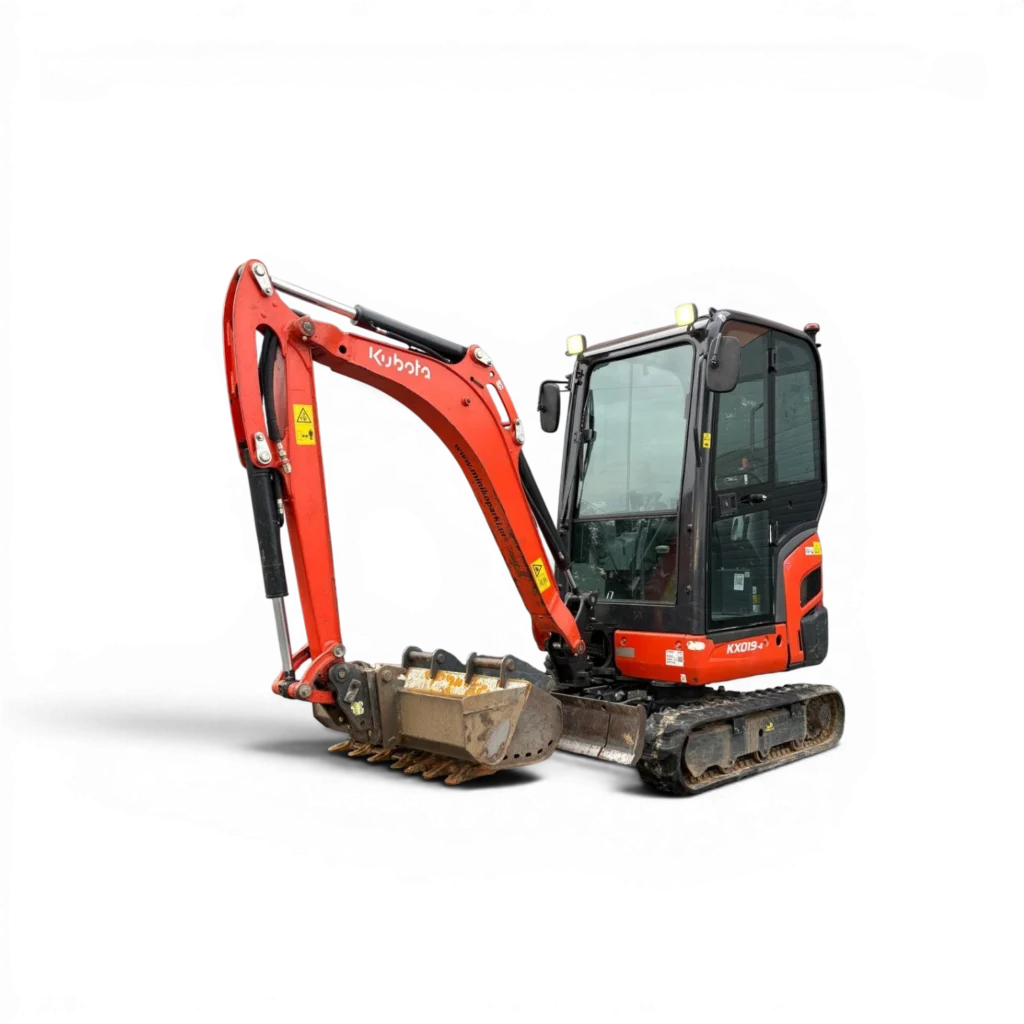Minikoparka Kubota KX019-4 z gumowymi gąsienicami i kabiną – wynajem Radom Mazowsze